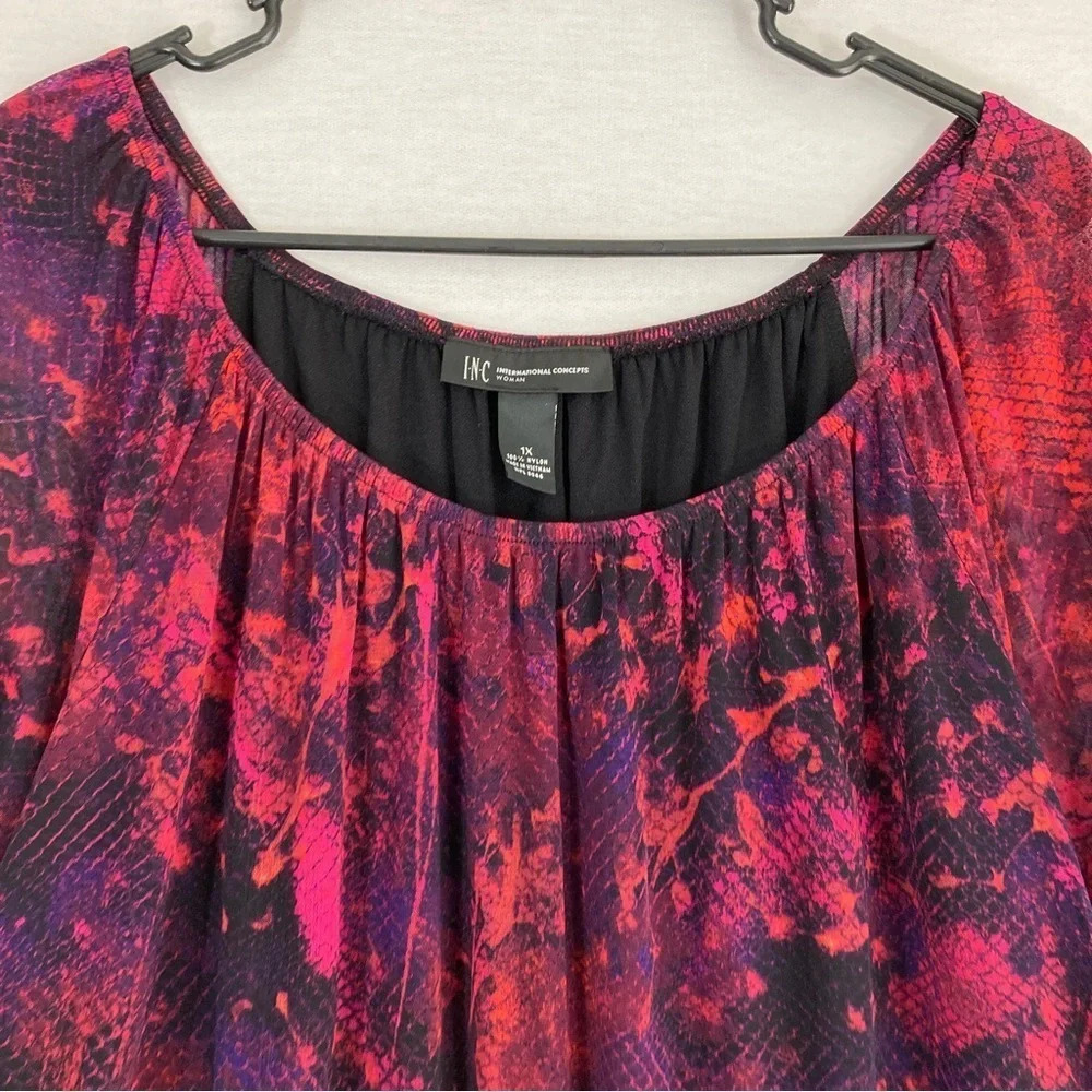 INC‎ International Concepts Pink Purple Abstract Print Round Neck Blouse 1X - Picture 4 of 9